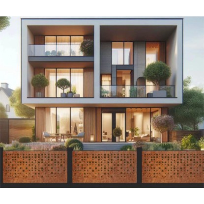 MEGACORP Designové plotové pole KOSTIČKY NÁHODNĚ cortenová ocel 1900 x 400 mm