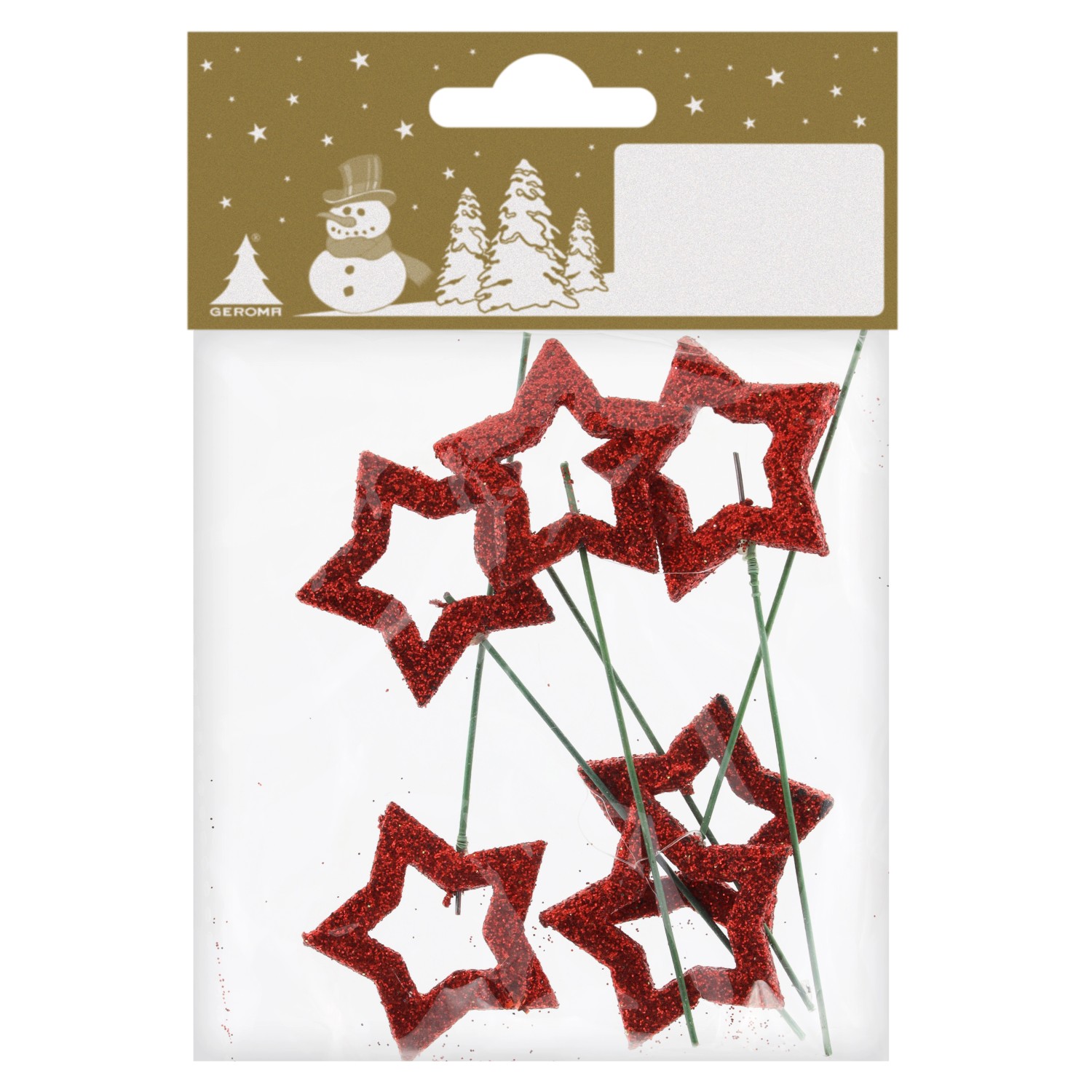 GEROMA Zapichovací dekorace hvězda plastová/drátěná červená 3,5 cm, 6 ks