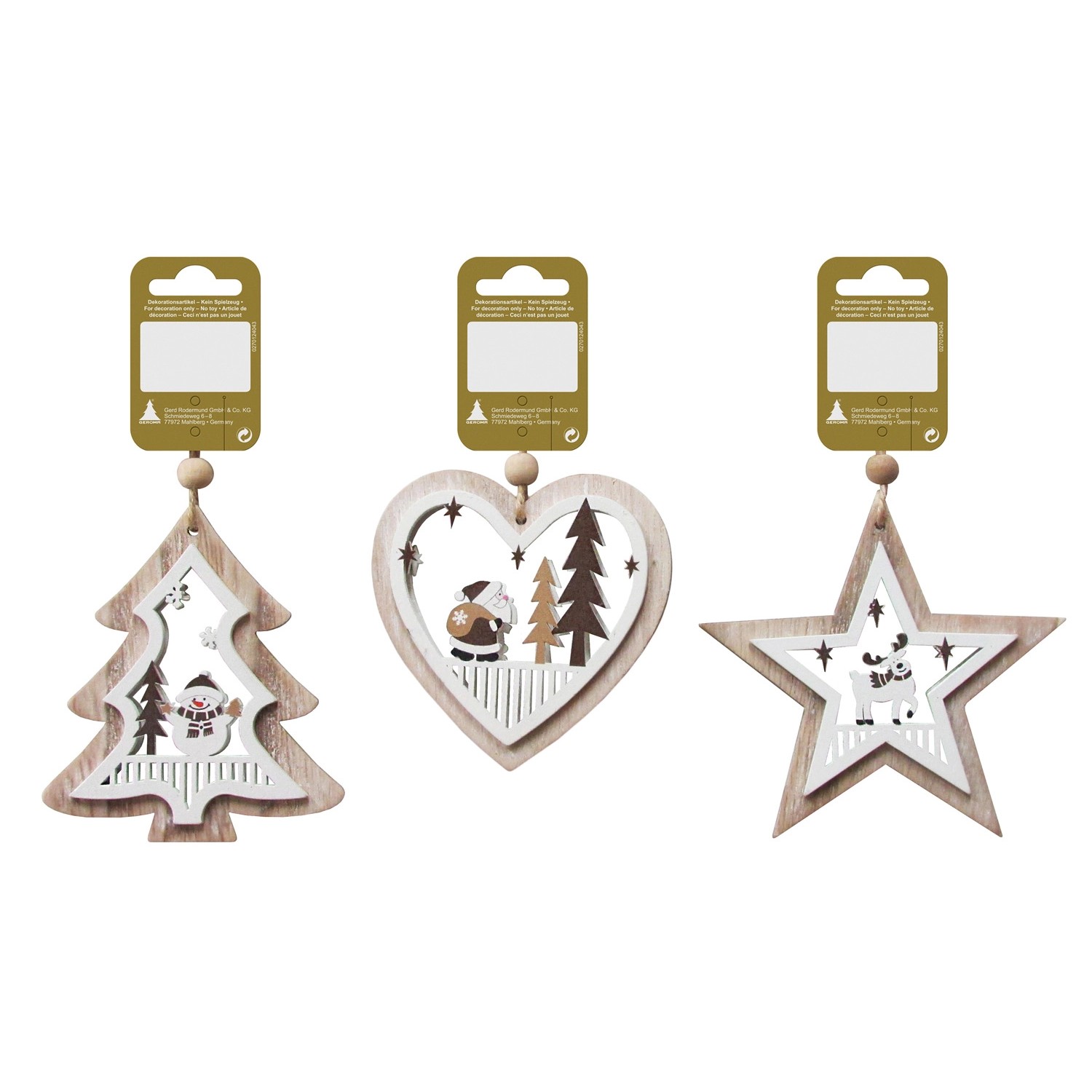 Závěsná dřevěná dekorace, 10 cm, různé druhy