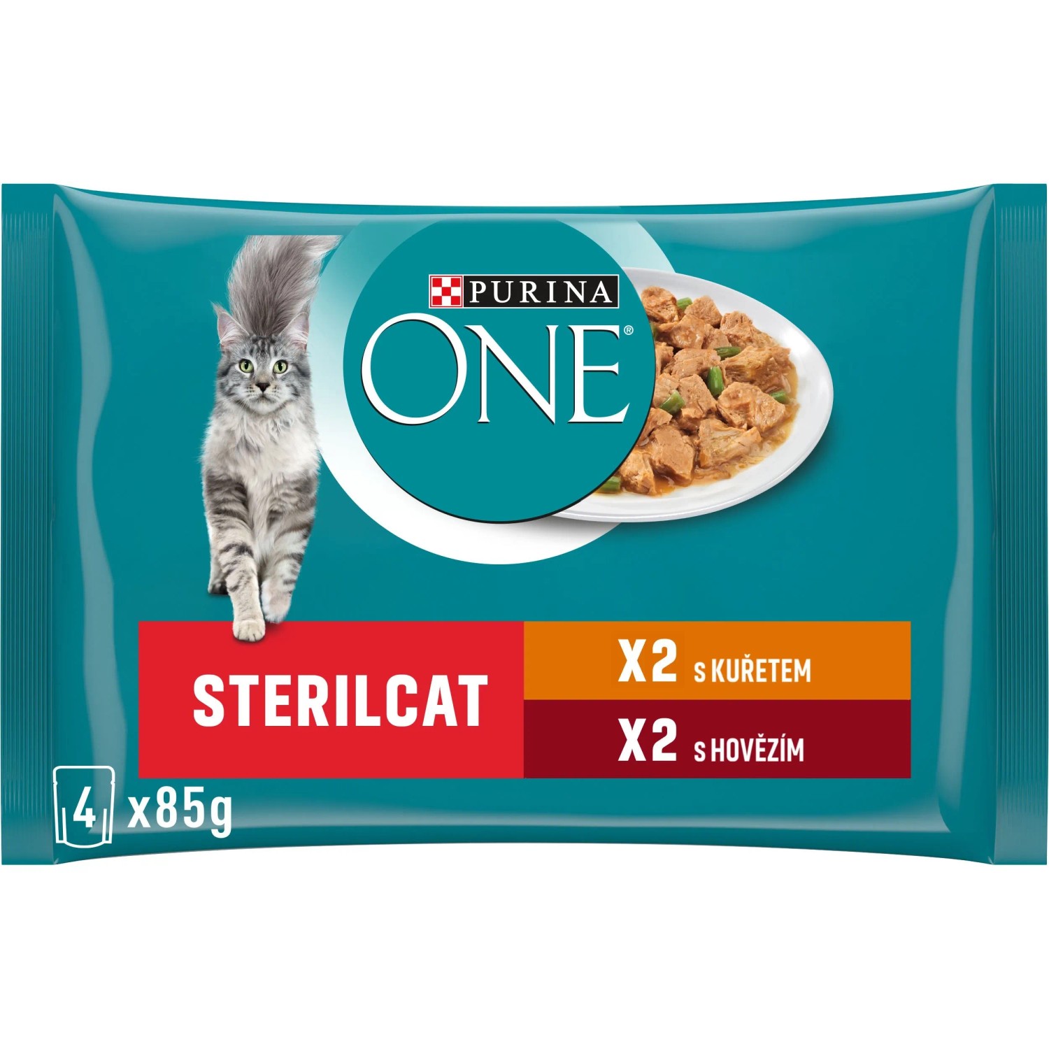 PURINA ONE Sterilcat Kapsičky pro kočky kuře, hovězí 4 x 85 g
