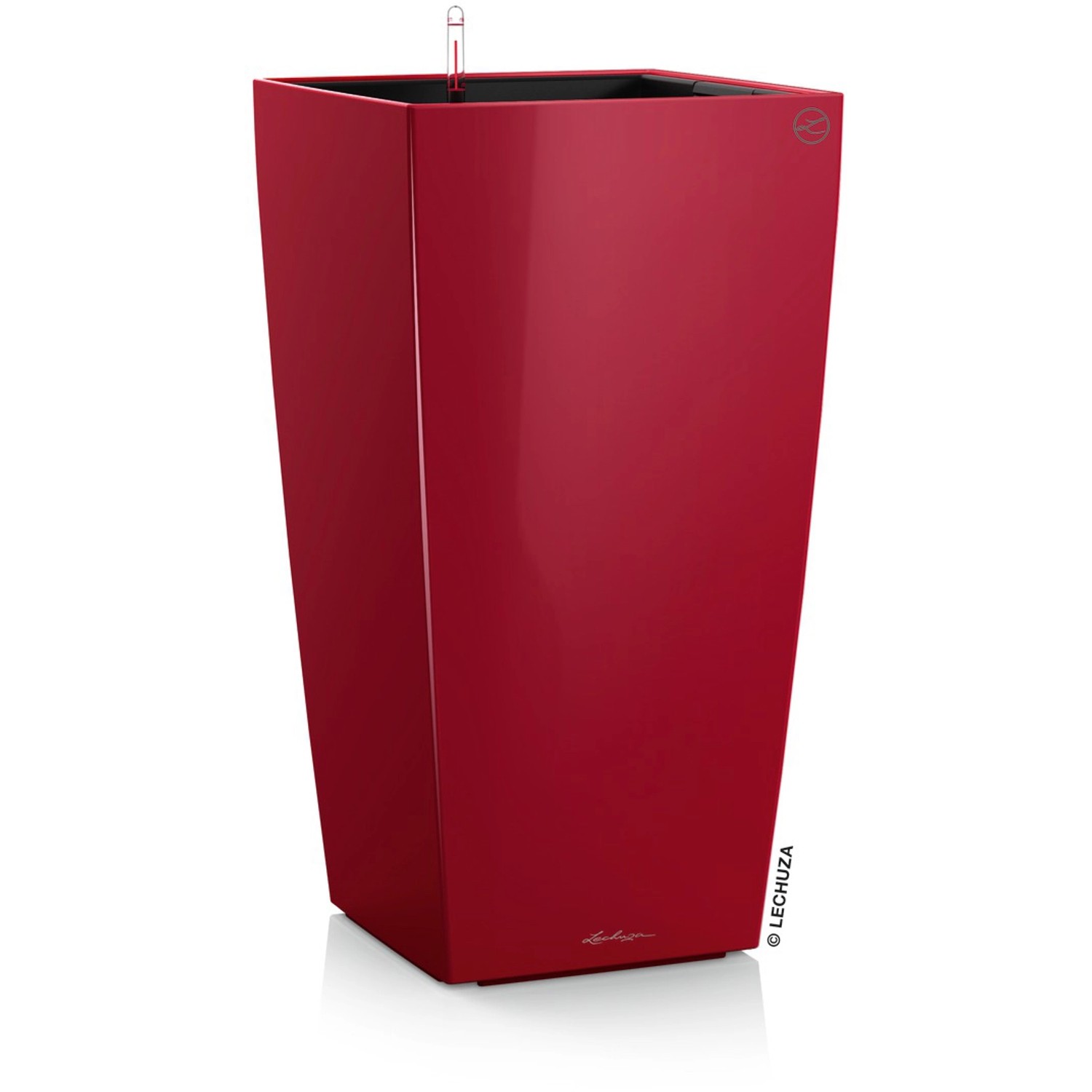 Lechuza Květináč Cubico Premium 30, červená vysoce lesklá, 30 x 30 x 56 cm