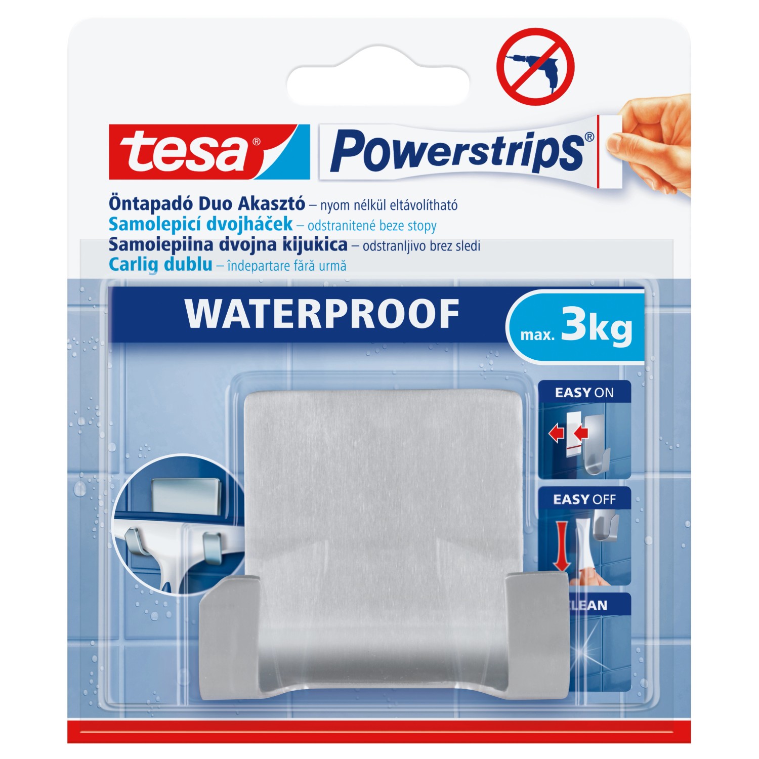 tesa Samolepicí dvojháček Powerstrips Waterproof, nerezová ocel, 1 ks