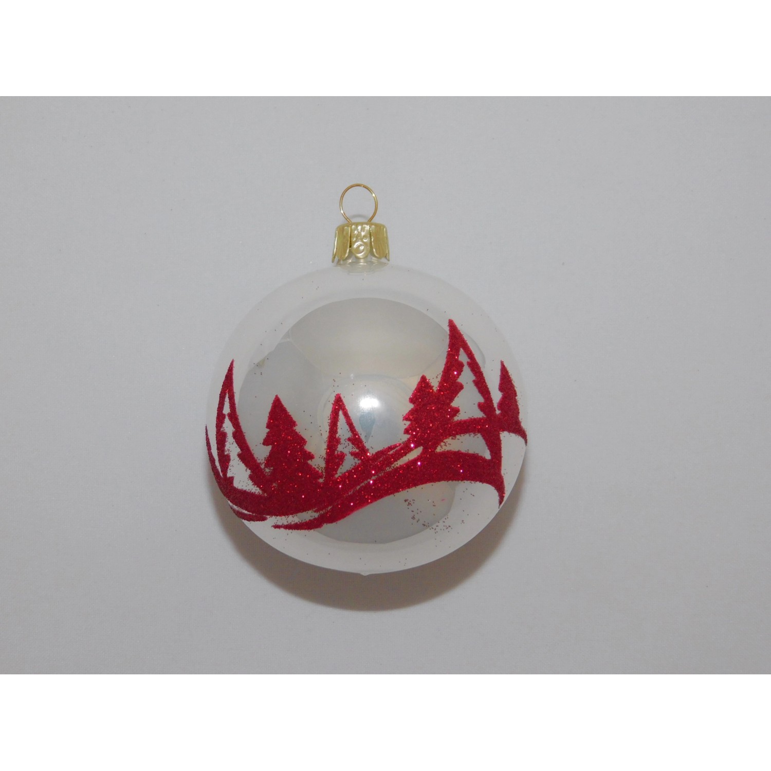 ONREX Vánoční ozdoba skleněná koule bílá stromky pr. 7 cm
