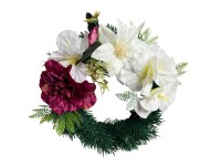 M.A.T. Podzimní dušičkový věnec z umělých květin červenobílý pr. 28 cm