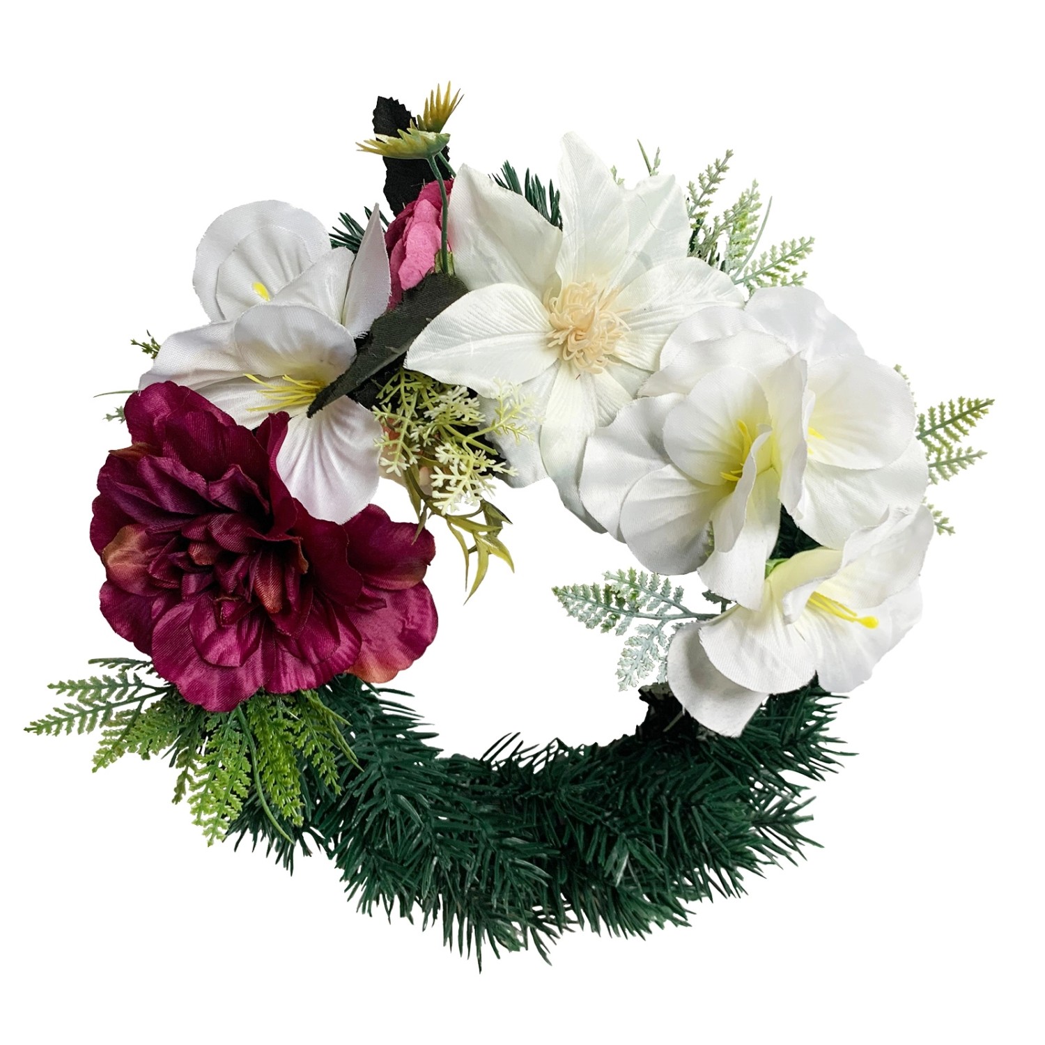 M.A.T. Podzimní dušičkový věnec z umělých květin červenobílý pr. 28 cm