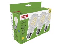 EMOS LED žárovka Filament A60, E27, 5,9W (60W), 806lm, 2700K, 3 ks