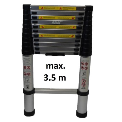 Složený teleskopický žebřík Asist, max. 3,5 m, pro venkovní použití.