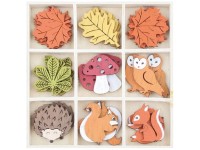 Anděl Přerov Dřevěné podzimní dekorace v krabičce, 27 ks, 4 cm Anděl Přerov Dřevěné podzimní dekorace v krabičce, 27 ks, 4 cm