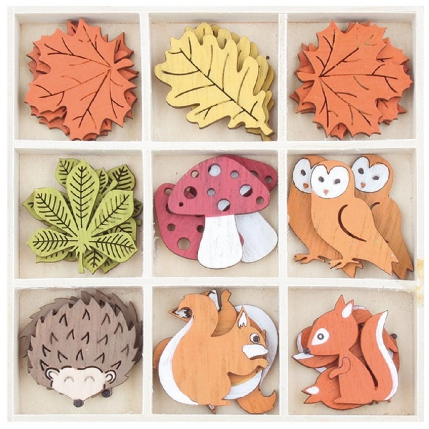 Dekorace dřevěné podzimní 4 cm 27 ks v krabičce Anděl Přerov s.r.o.