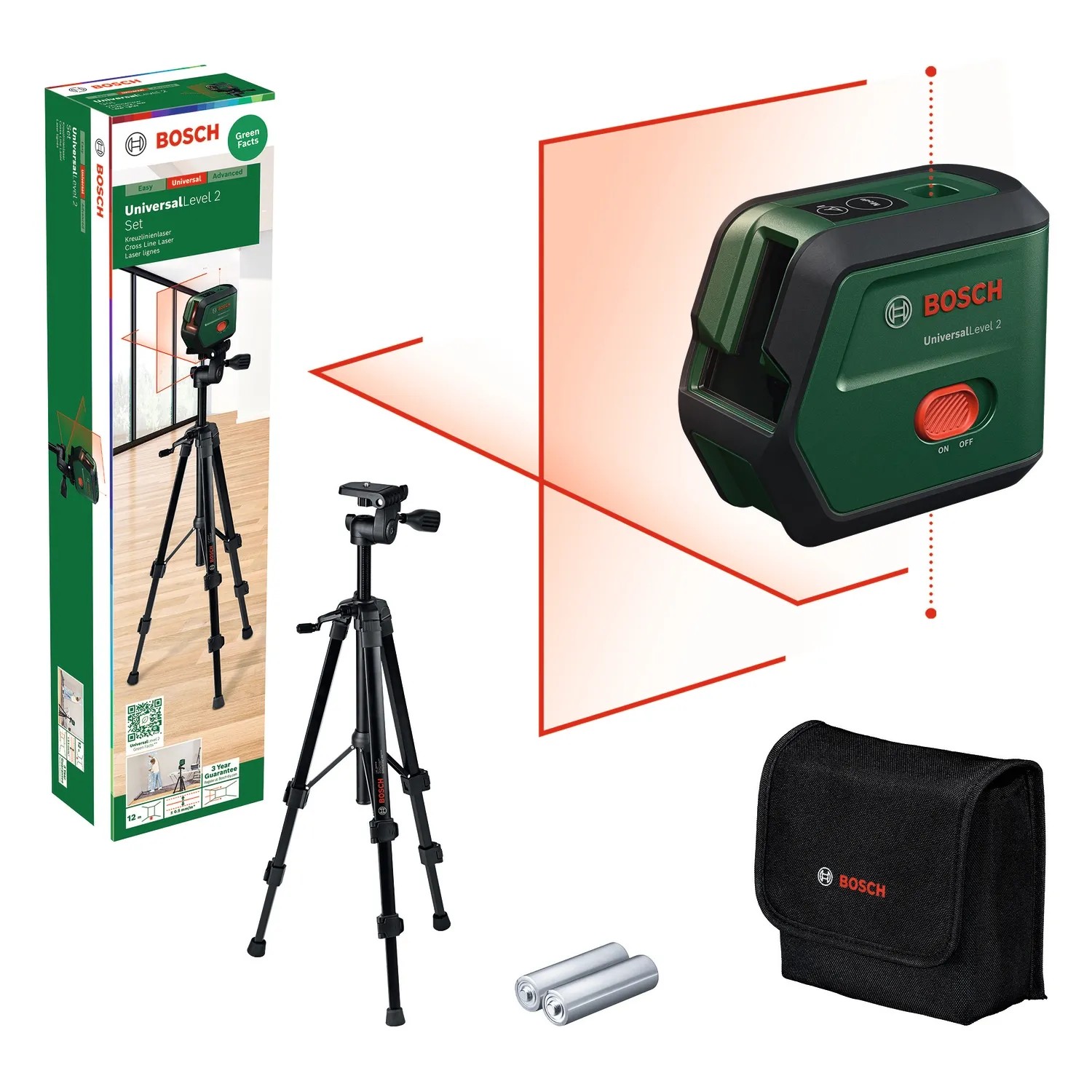 Bosch Křížový laser s funkcí kolmého paprsku UniversalLevel 2 - Set se stativem