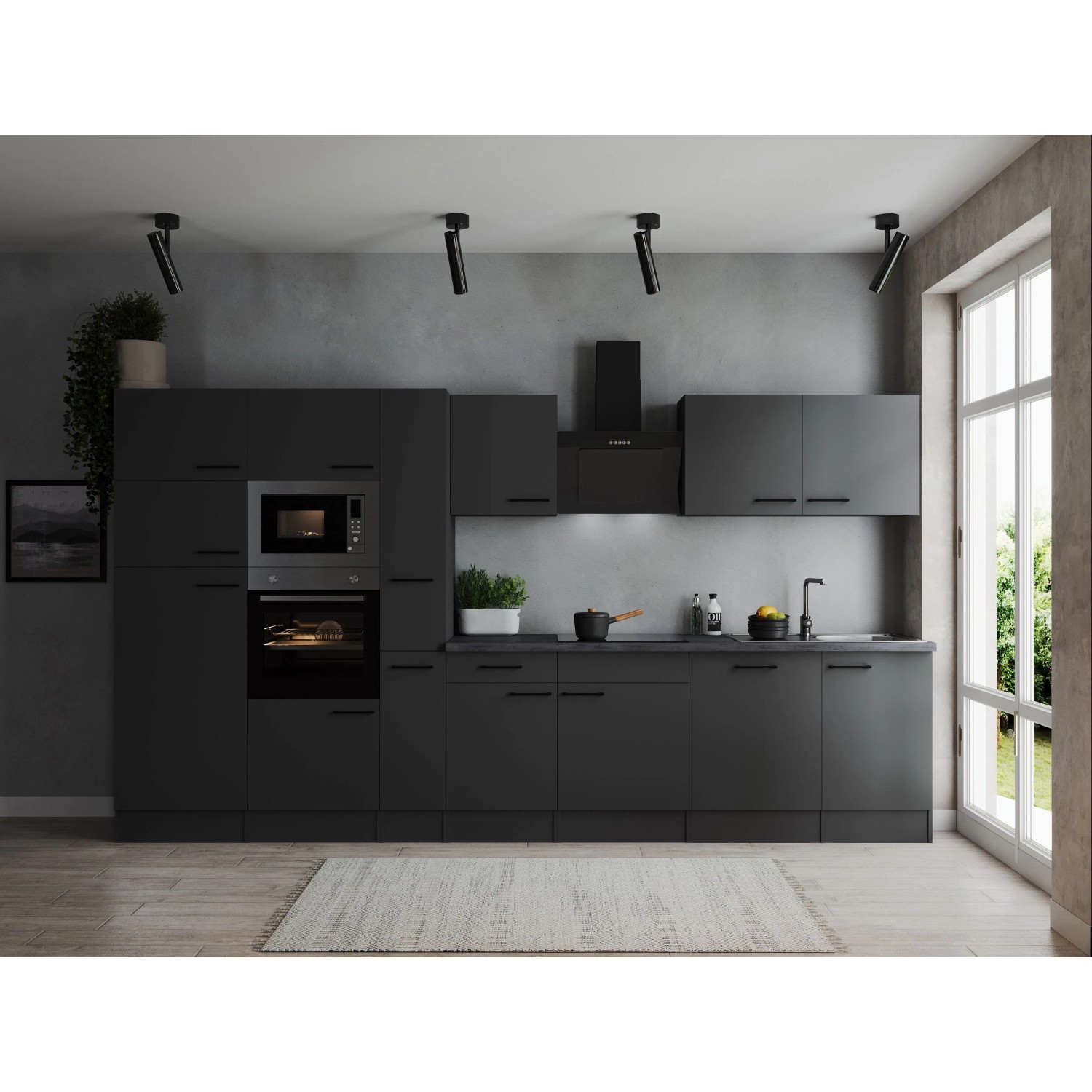 Respekta Kuchyně Oliver šedá m./žula 370cm-trouba/skl.deska/dig./myčka/led./mik.