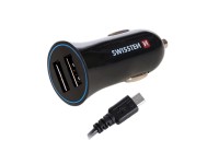 SWISSTEN Nabíječka USB-A 12/24V, 2,4 A, 2x USB-A, kabel Micro USB