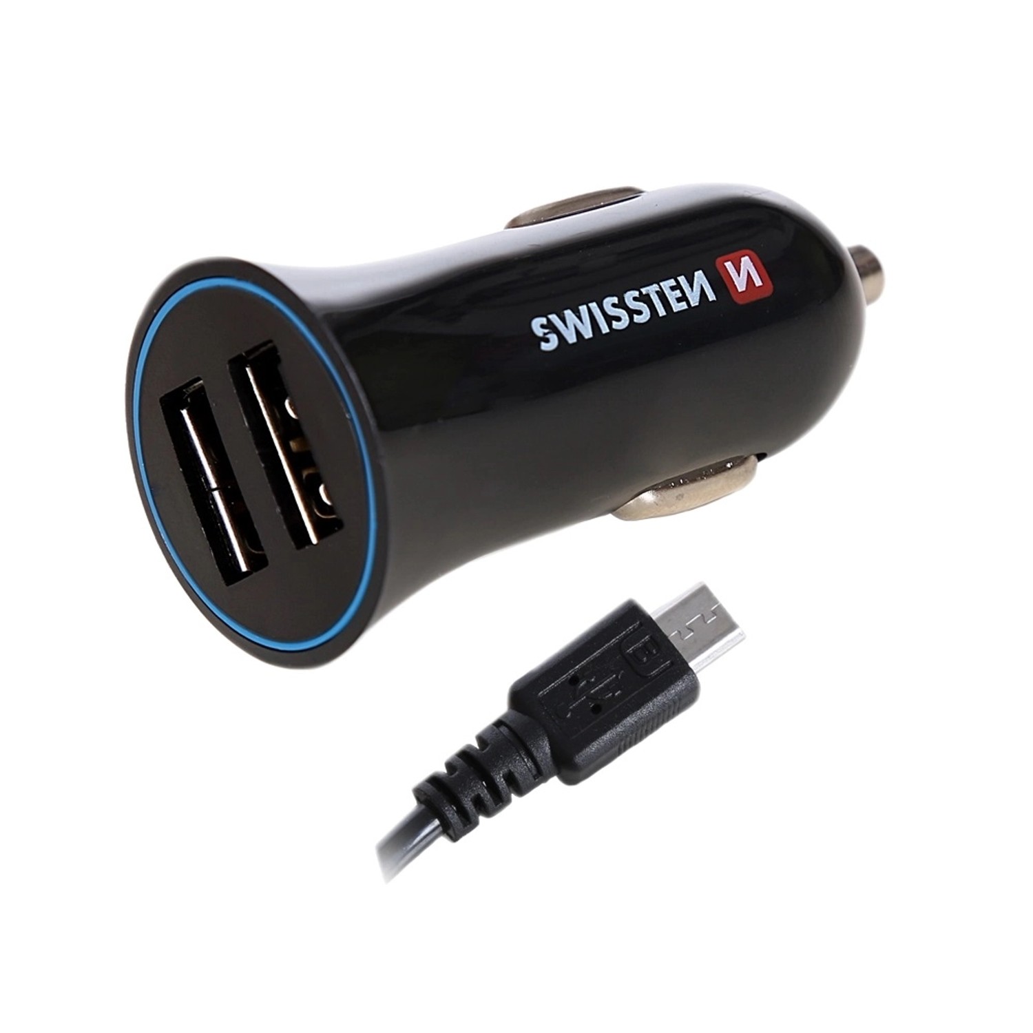 SWISSTEN Nabíječka USB-A 12/24V, 2,4 A, 2x USB-A, kabel Micro USB