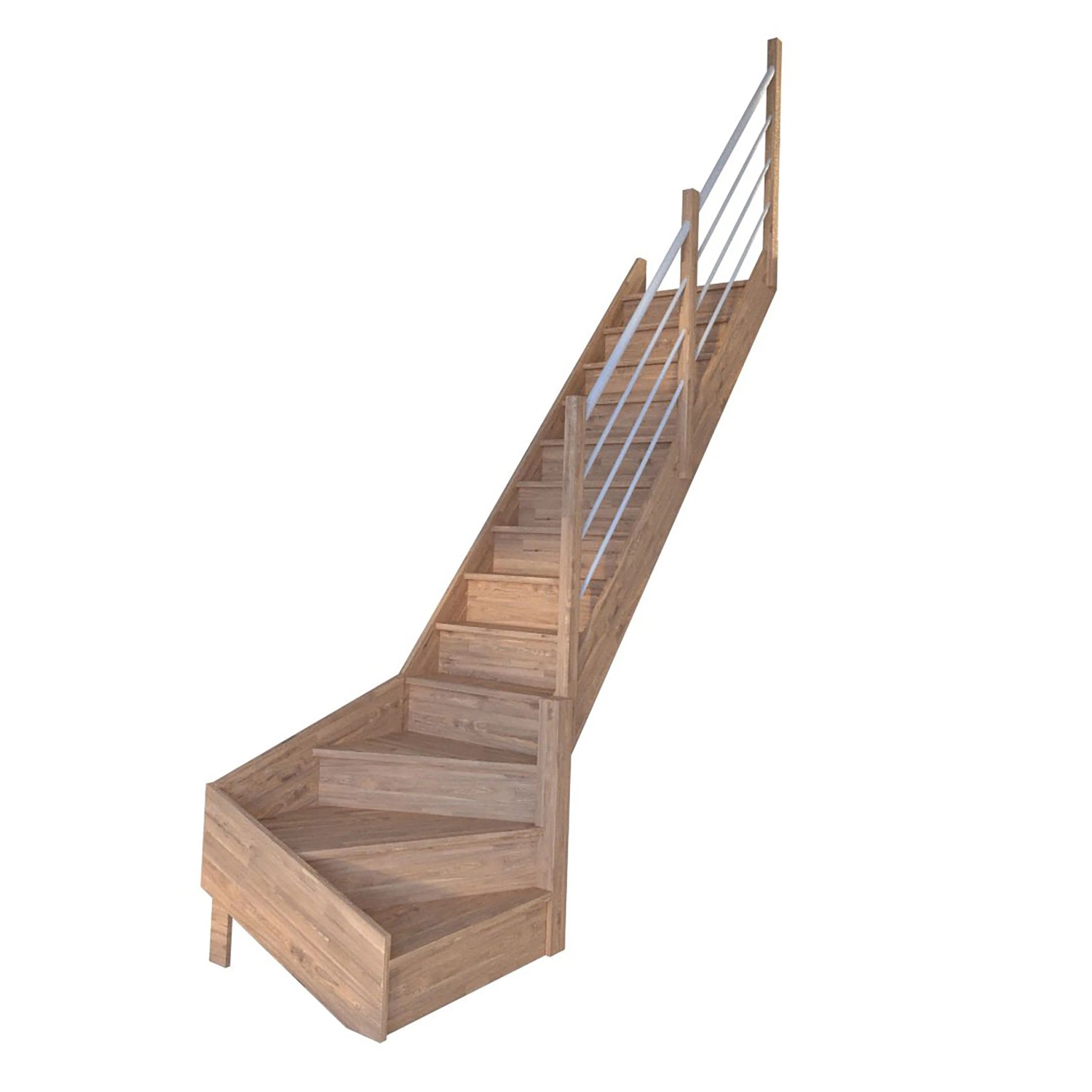 StarWood Schody Rhodos dubové pravé uzavřené dřevěné nerezové bílé zábradlí