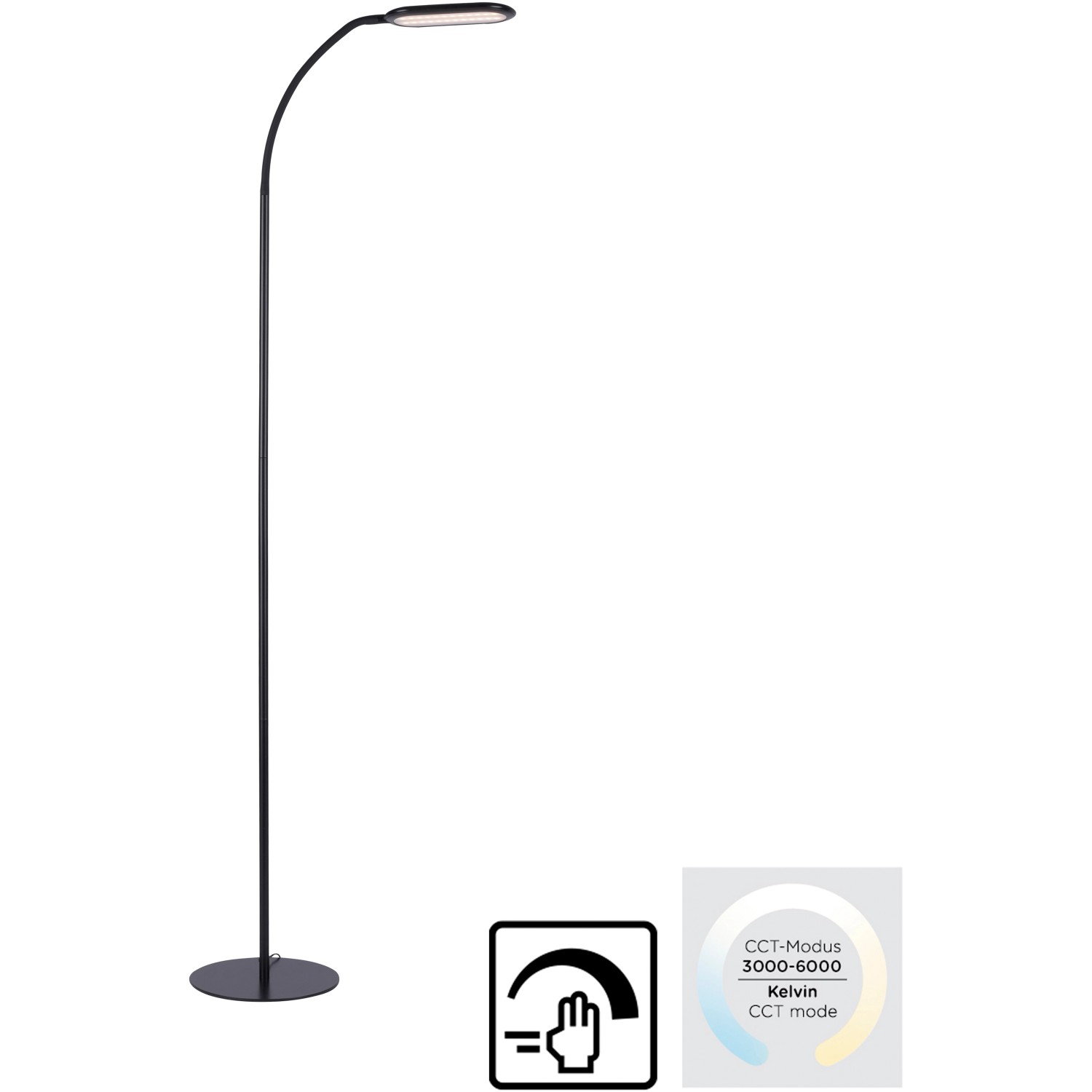 Just Light. Stojací LED lampa Kelly, 7W, 1180lm, 3000-6000K, černá 63 x 175 cm