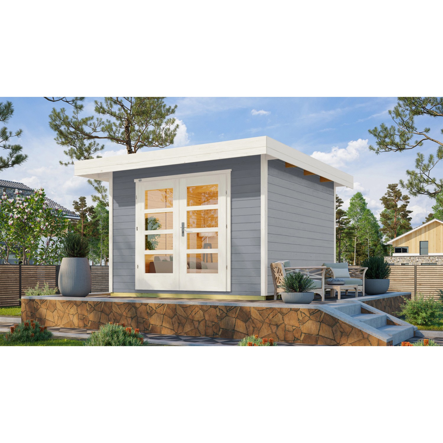 Weka Designový zahradní domek Komfort 126 Plus vel. 3, šedá, 295 x 301 cm