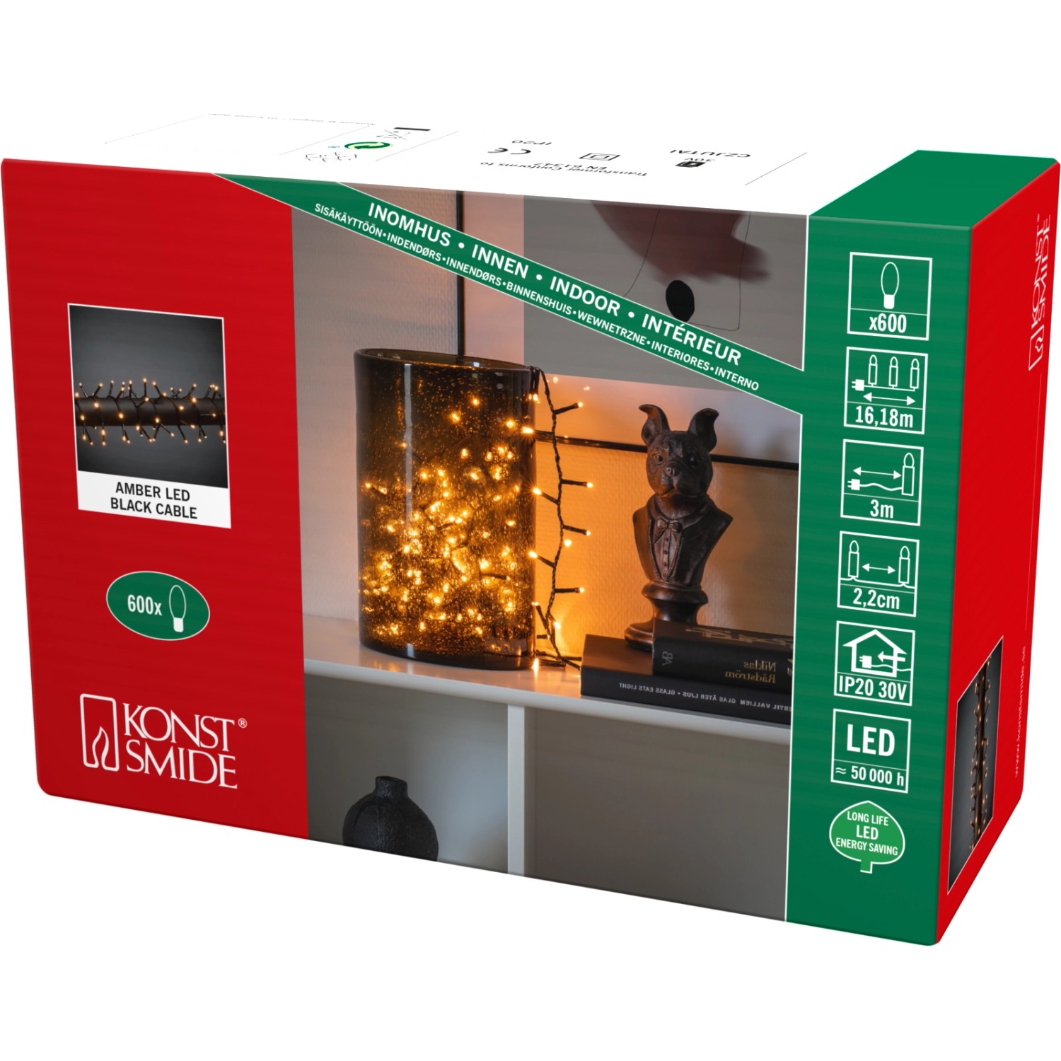 Konstsmide Vnitřní LED světelný řetěz Cluster 600 LED jantarová, černý, 1618 cm