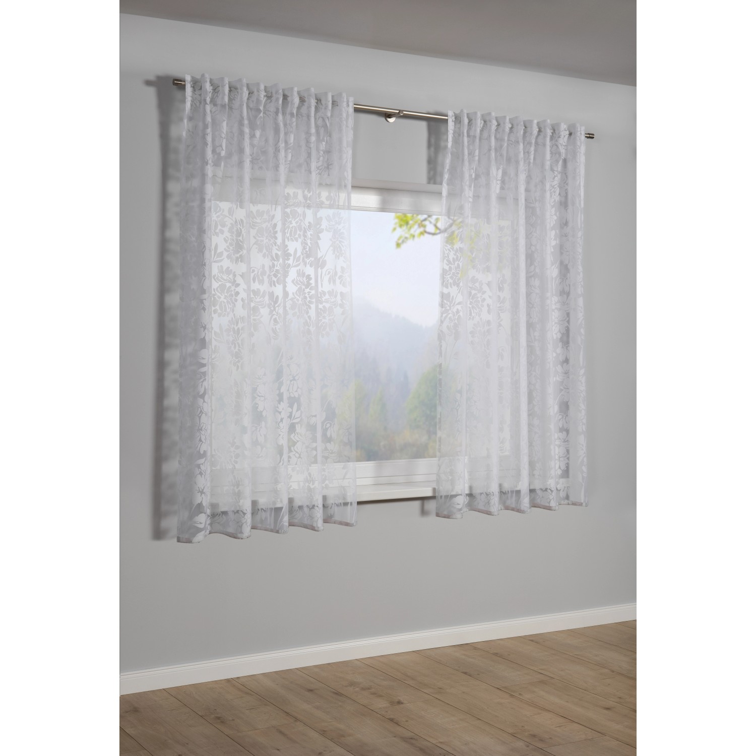 Sehlbach Záclona se skrytými poutky květinový, voálový efekt, bílý, 135 x 175 cm