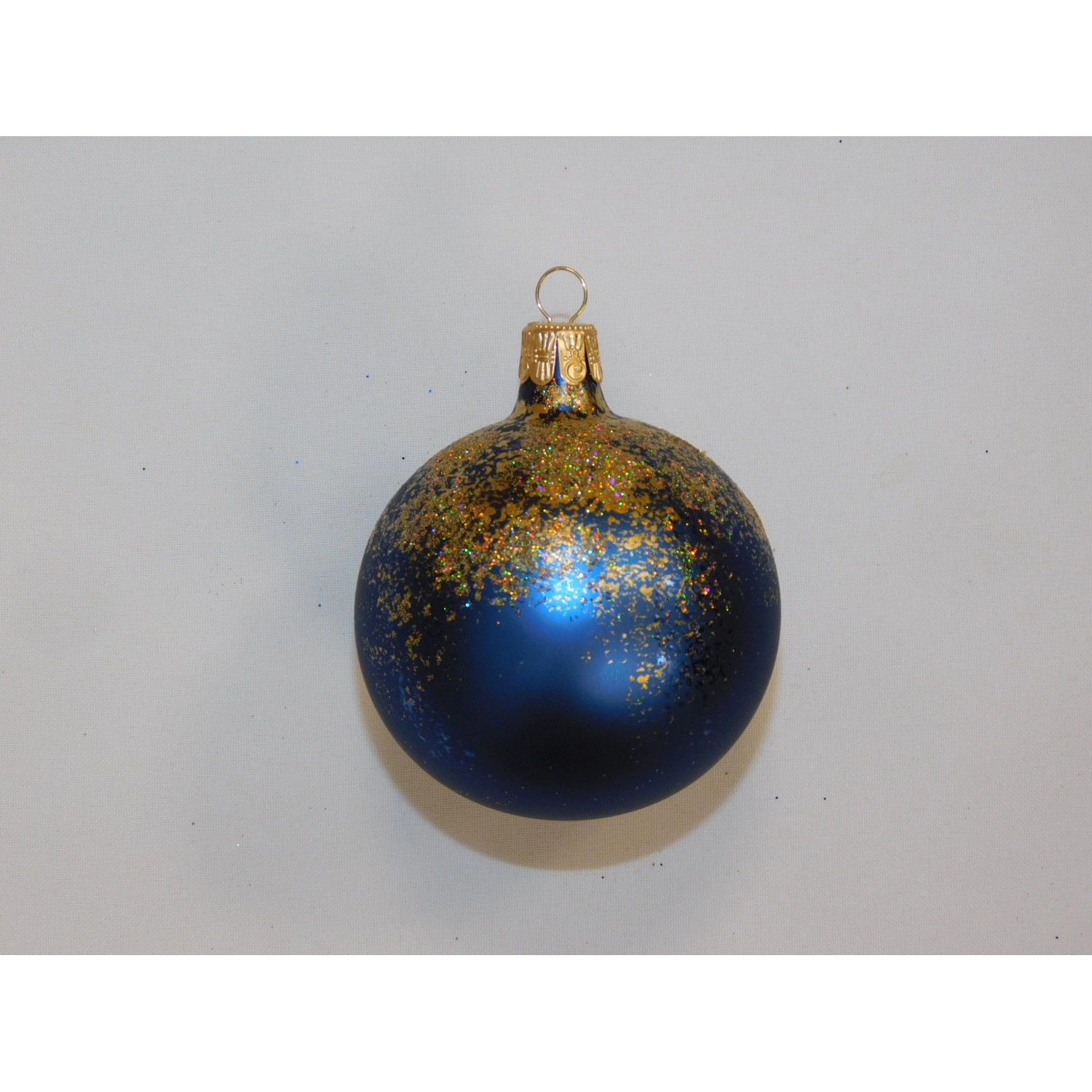 ONREX Vánoční ozdoba skleněná koule modrá posyp pr. 7 cm