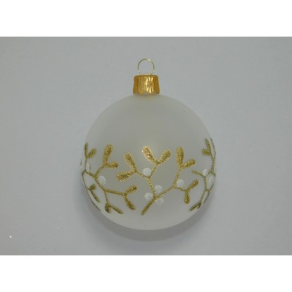 Ornex Skleněná vánoční ozdoba bílá se jmelím pr. 7 cm