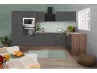 Respekta Kuchyně Oliver L šedá/dub 340 cm-trouba/skl.d./digestoř/myčka/led./mik.