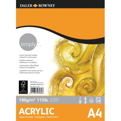 Daler Rowney Blok akrylový, 190 g/m2, 16 listů A4