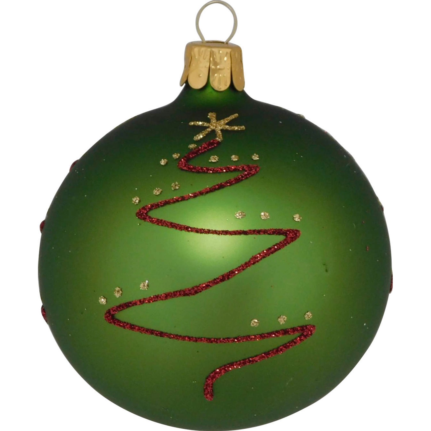 Ornex Vánoční ozdoba skleněná koule s bílým stromem zelená, 8 cm