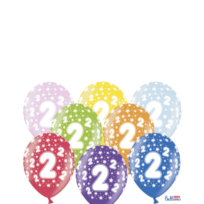 PartyDeco Balón latexový metal 30cm "2", 6 ks