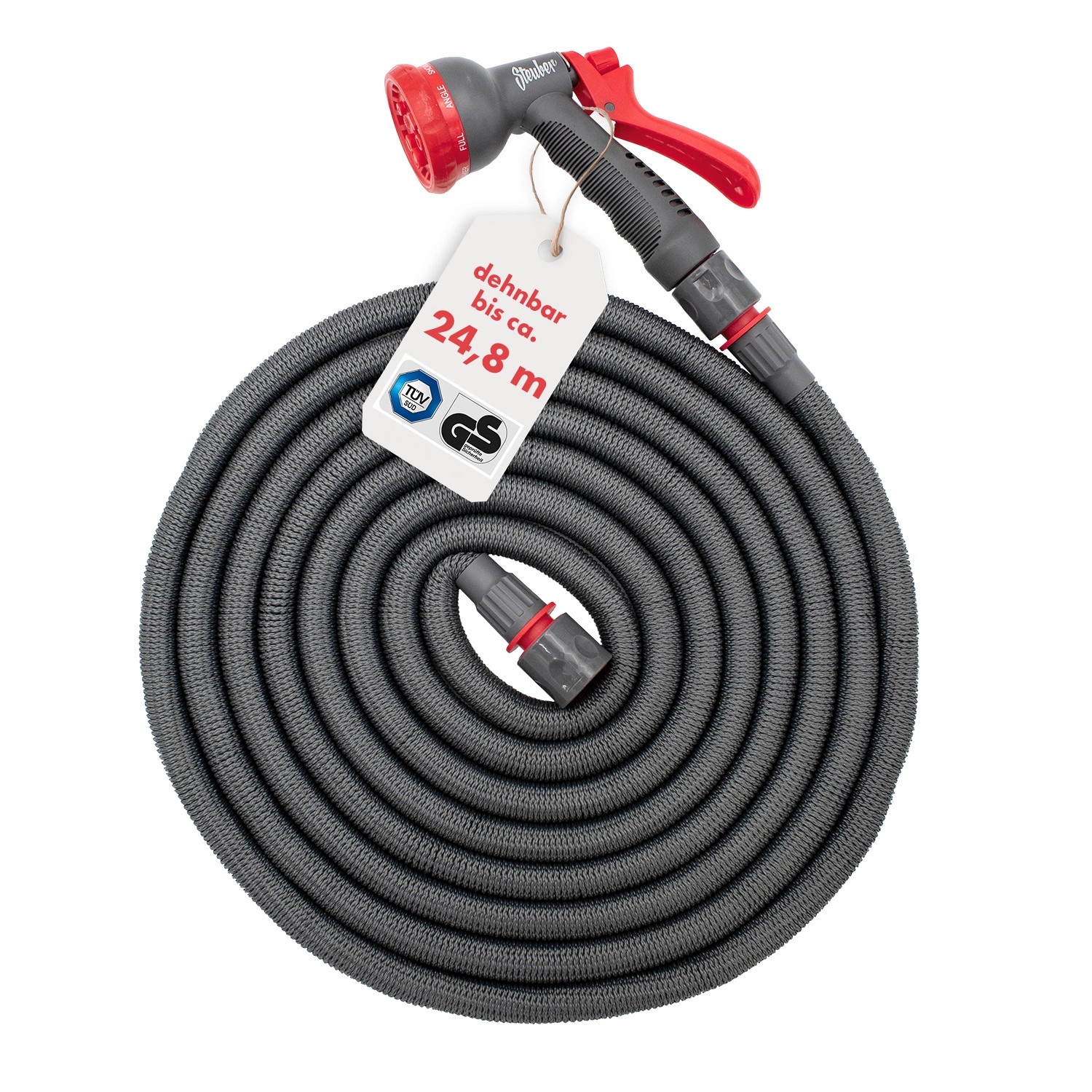 Steuber Flexibilní zahradní hadice vč. sprchy a konektorů, šedá/červená, 24,8 m