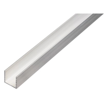 Hliníkový U-profil, 20x20x2600 mm, pro podporu a ochranu stavebních konstrukcí.