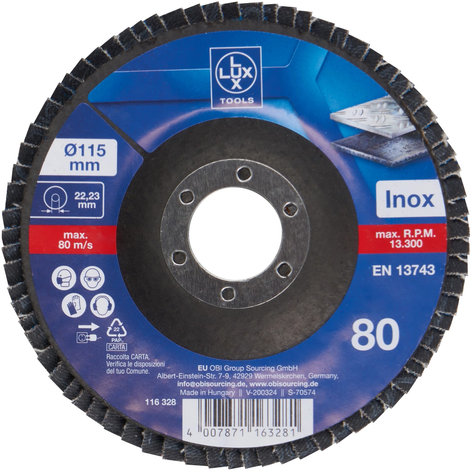 LUX-TOOLS Lamelový brusný kotouč na kov, zrnitost K80, pr. 115 mm