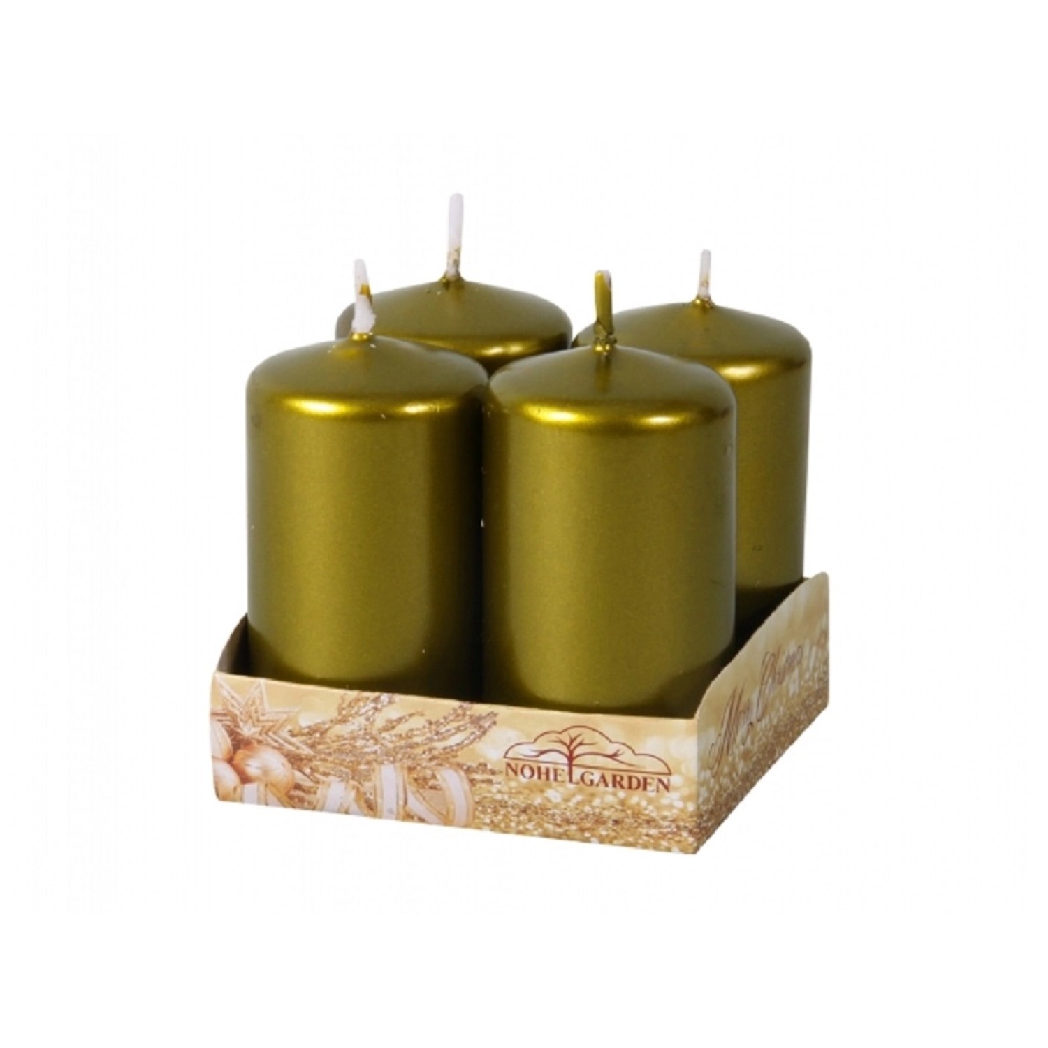 Adventní svíčka, metalická lesklá olivová, pr. 4 x 8 cm, 4 ks