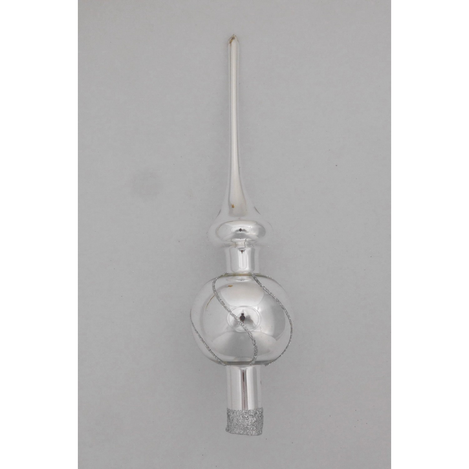 ONREX Vánoční ozdoba skleněná špice stříbrná linky 28 cm