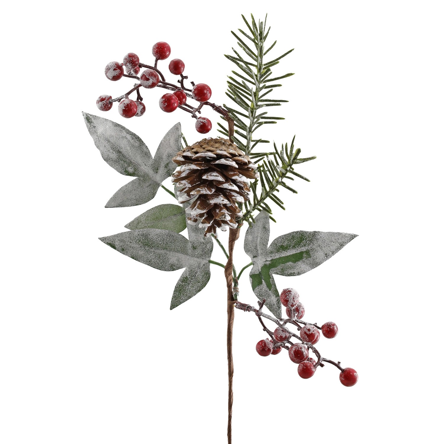 Větvička s bobulemi šiškami listy, 30 cm