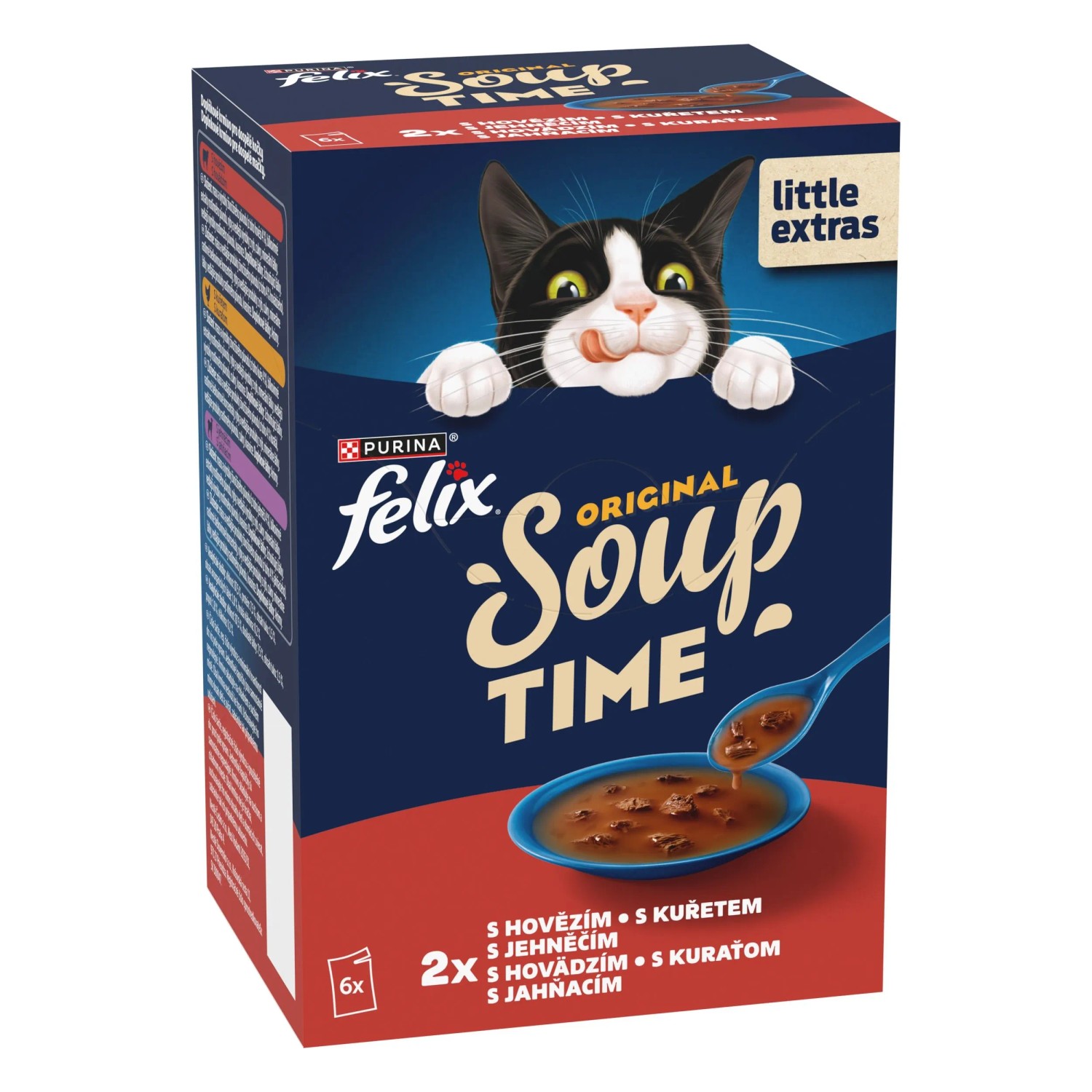 Levně Felix Soup Polévky pro kočky hovězí, kuře, kachna, jehněčí 6 x 48 g