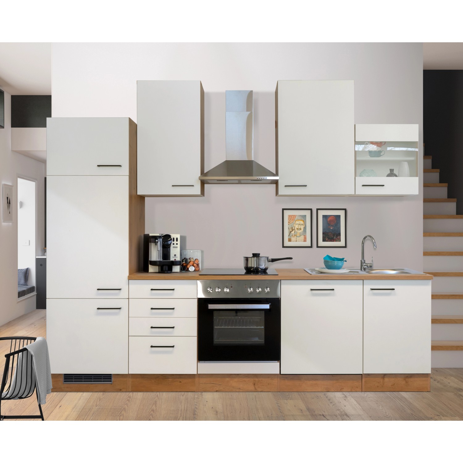 Flex-Well Kuchyně Vintea 280 cm/typ 2-lednice/trouba/varná deska/digestoř/myčka