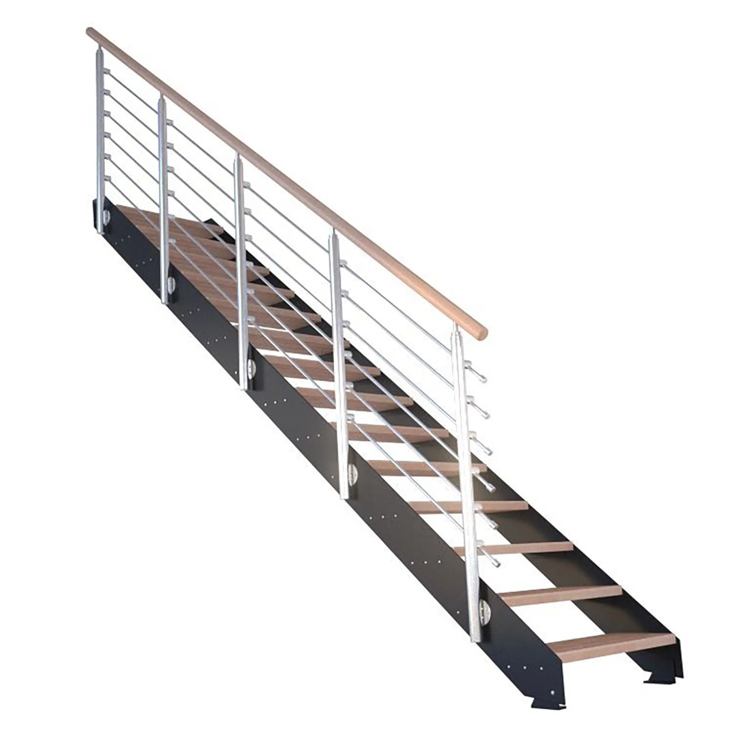 StarWood Kovové schody Kos 14 st. buk přír. 87 cm design. zábradlí černá