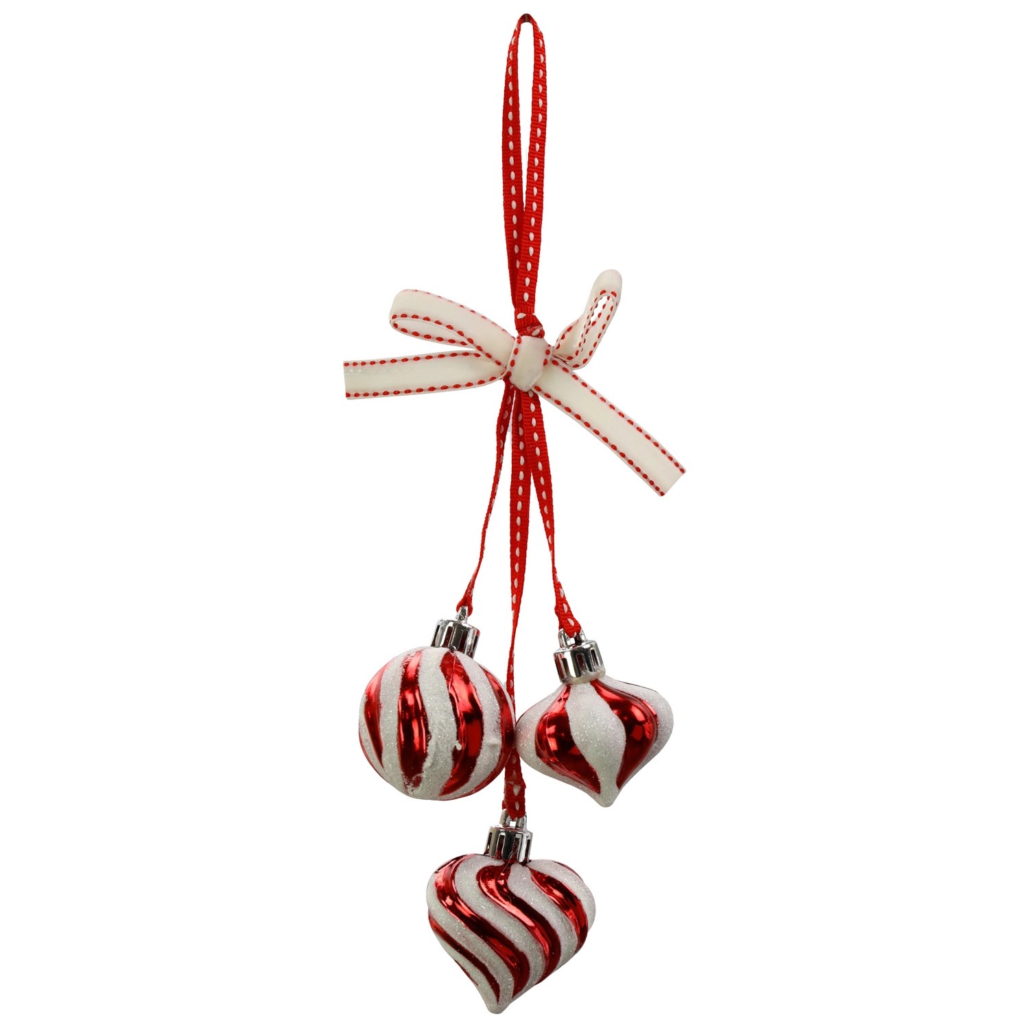 Vánoční dekorace plastová 3dílná, červená/bílá, 18 cm