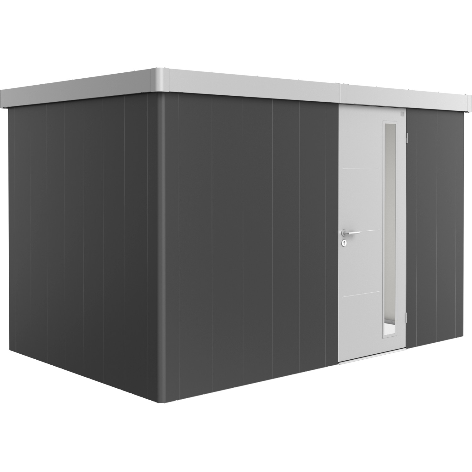 Biohort Plechový zahradní domek Neo2D 3.1 standardní dveře tm. šedá 348 x 236 cm