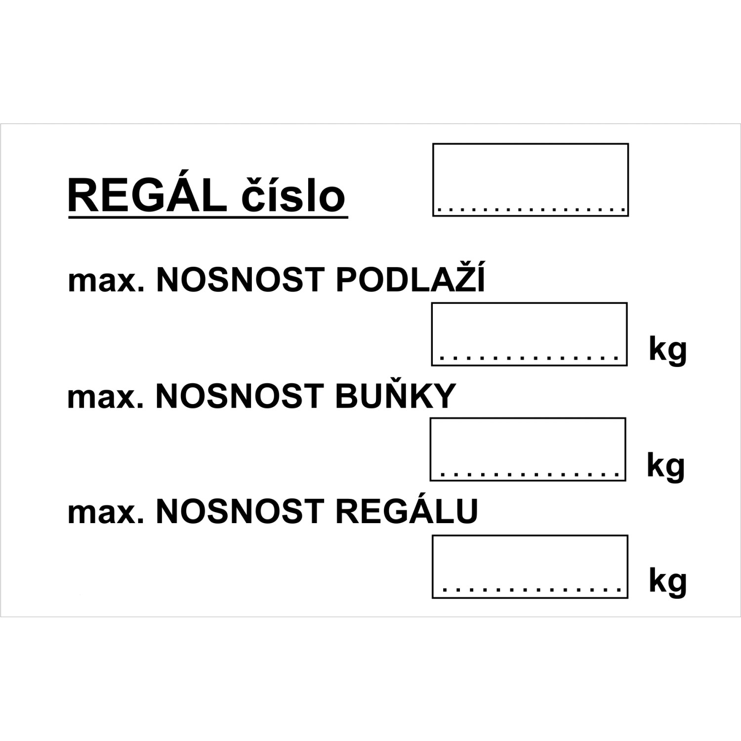 Tabulka Označení regálu 150 mm x 105 mm