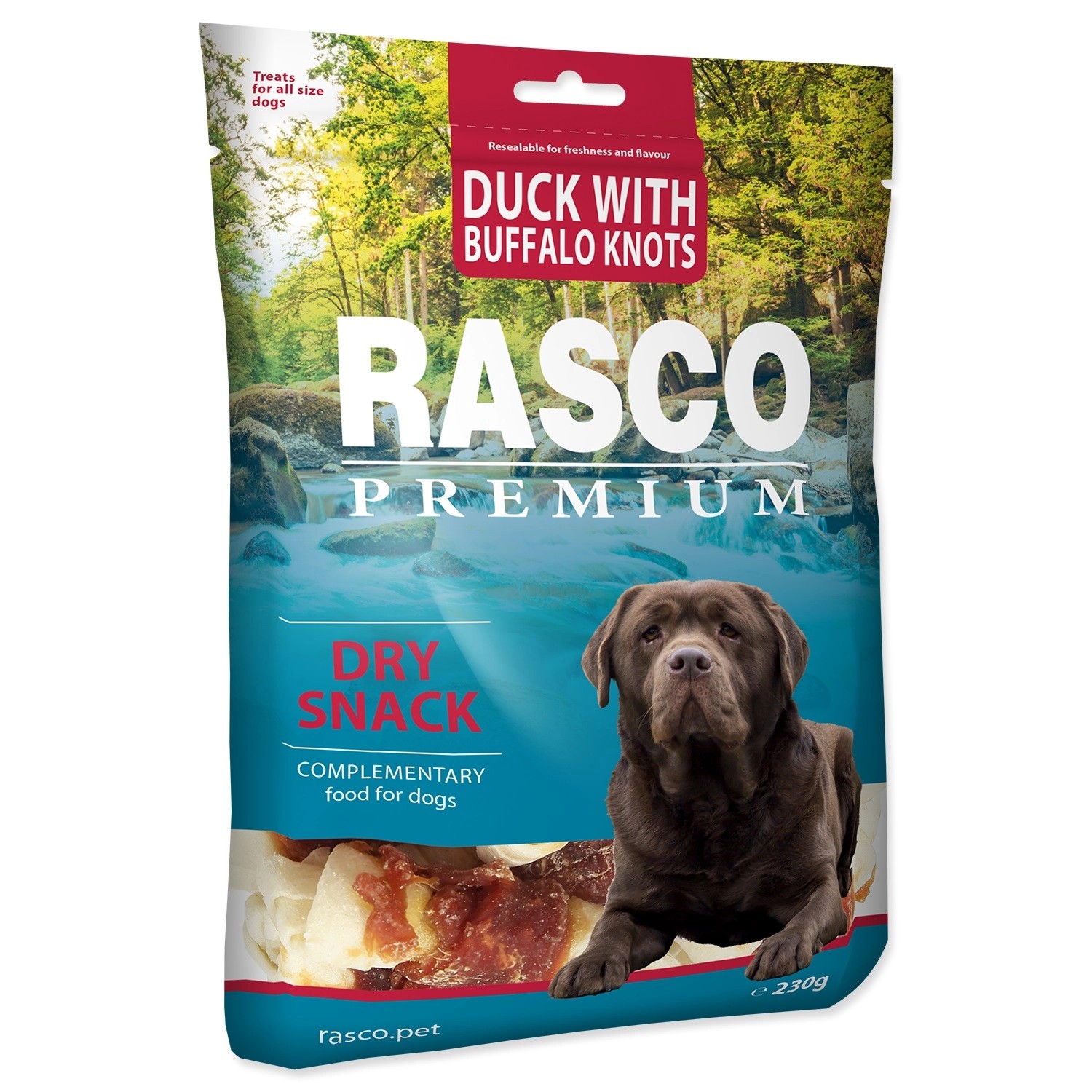 Rasco Premium Pamlsek pro psy Bůvolí uzle s kachním masem 230 g