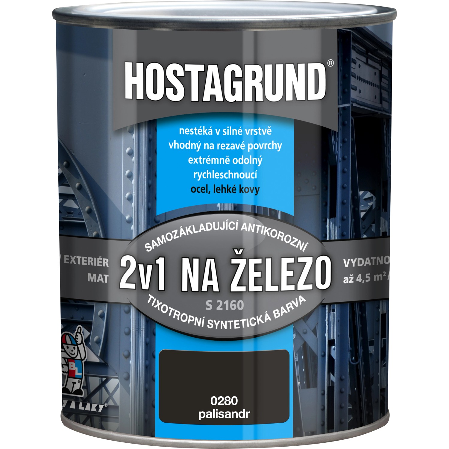 Hostagrund Základní i vrchní barva 2v1 na železo S2160, 0280 palisandr, 600 ml