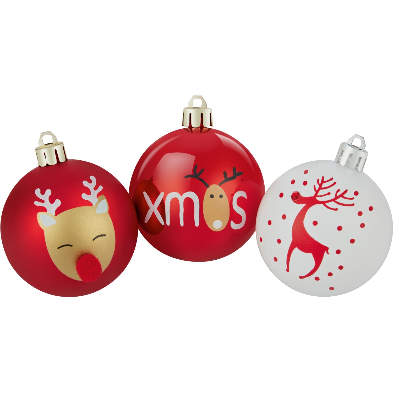 Sada plastových koulí na vánoční stromek, červená/bílá/sob, pr. 6 cm, 9dílná