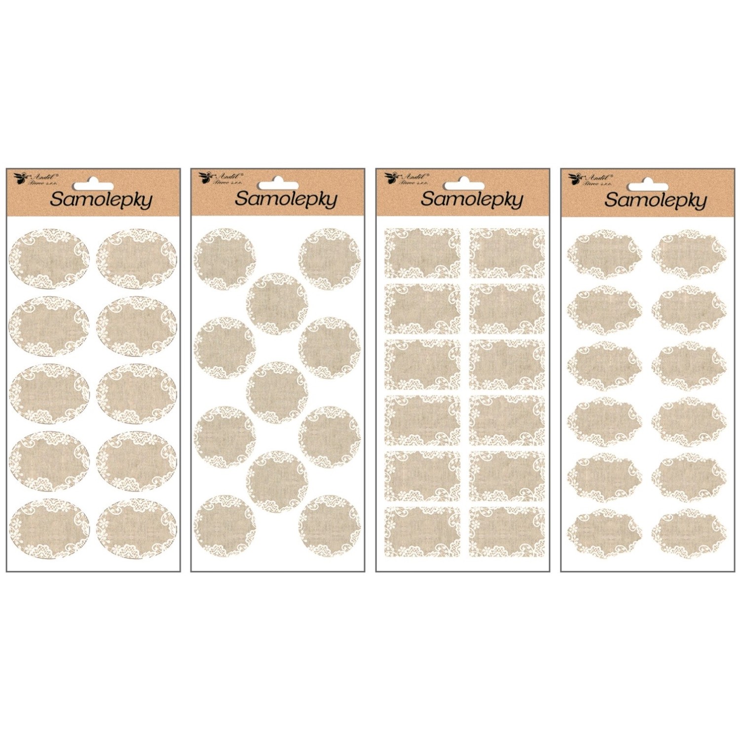 Anděl Přerov Samolepky popisovací textilní (burlap), mix dekorů, 28 x 14 cm