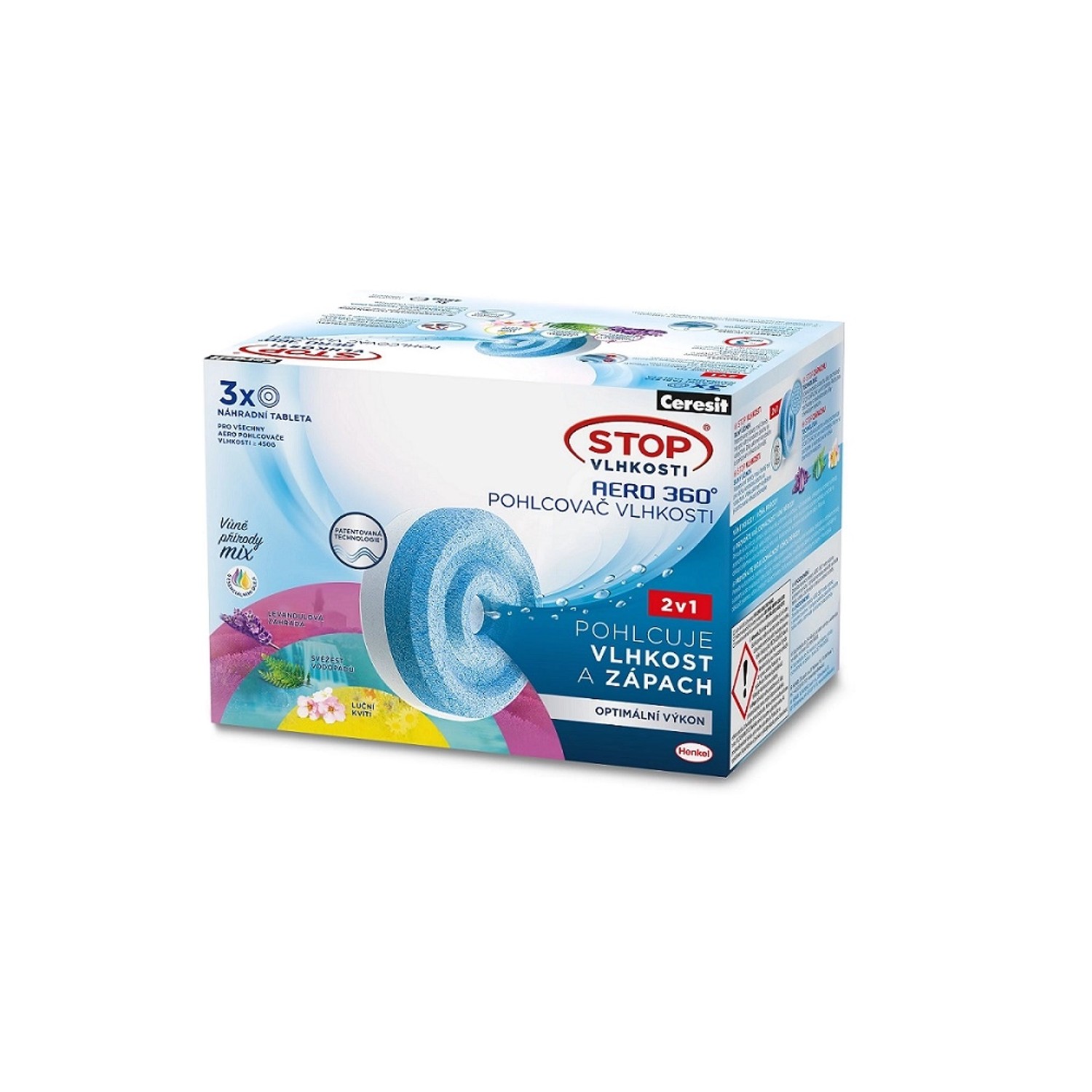 Ceresit STOP VLHKOSTI Aero 360° náhradní tablety 3x450 g levandule+luční kvítí+vodopád