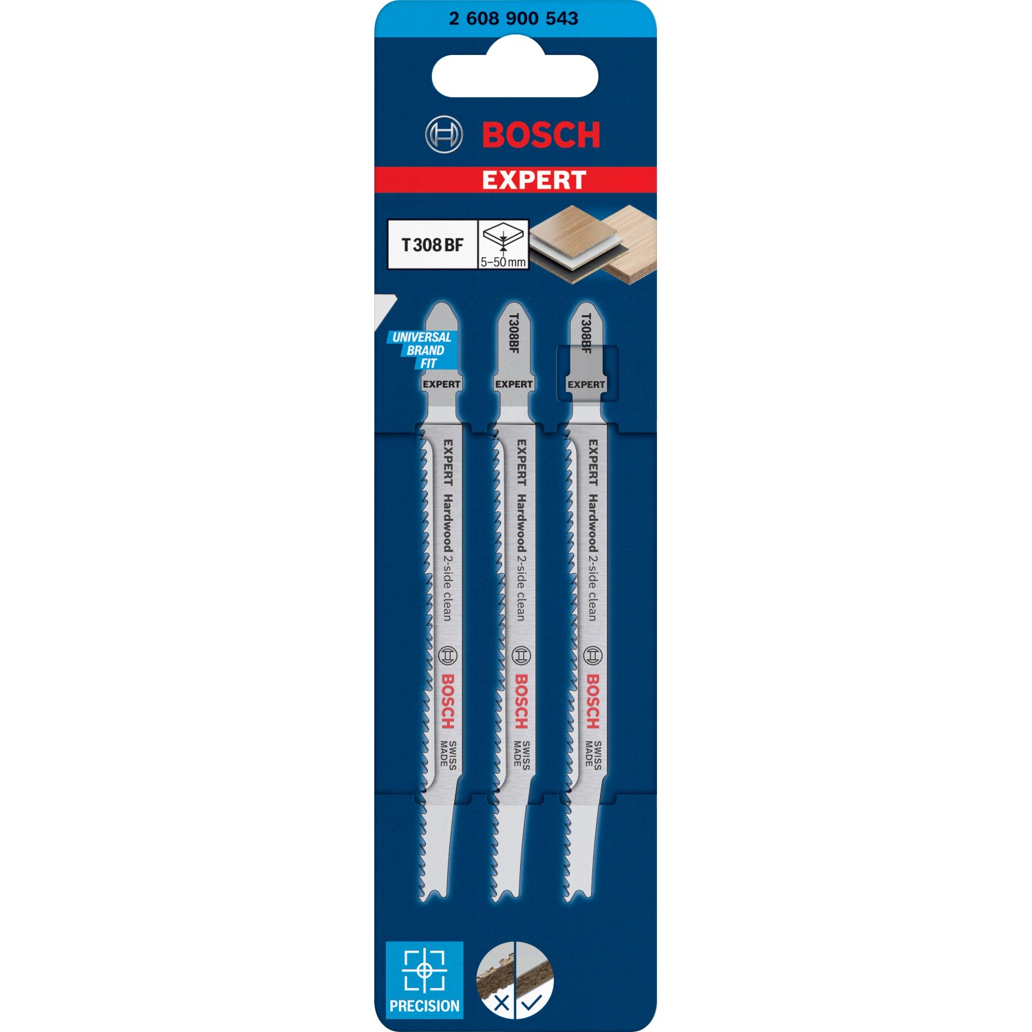 Bosch Listy přímočaré pily Expert T 308 BF Hardwood 2-Side Clean, 3 ks
