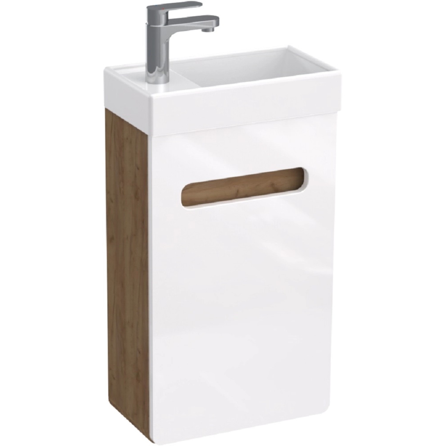 A-Interiéry Koupelnová skříňka Luna W 40 s keramickým umyvadlem 40 cm, bílá/dub