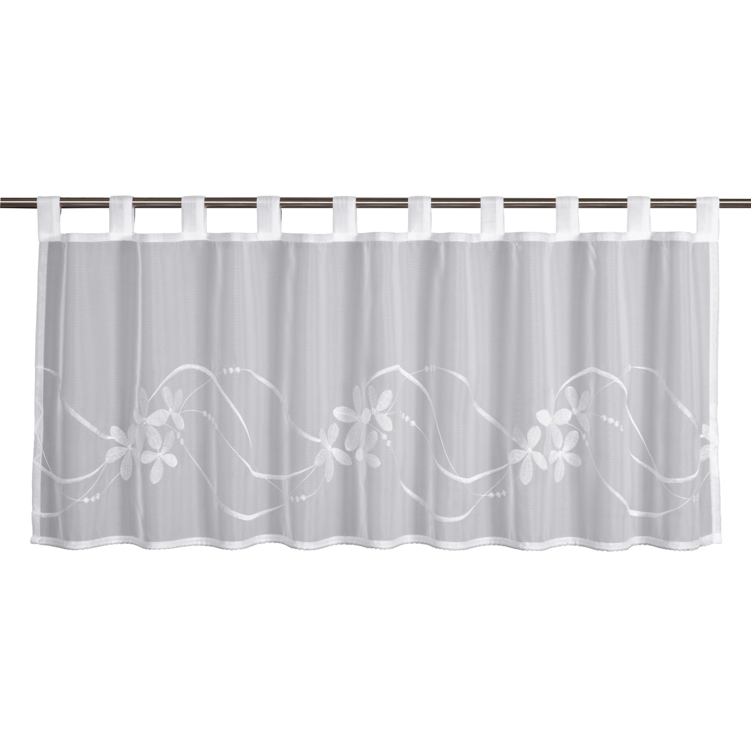 Sehlbach Vitrážová záclona s poutky, Flower Wave, bílá, 135 x 45 cm