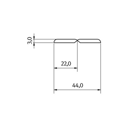Technický výkres: Egger Faltleiste Decowall FL009 Esbjerg, rozměry 44x22x3 mm.