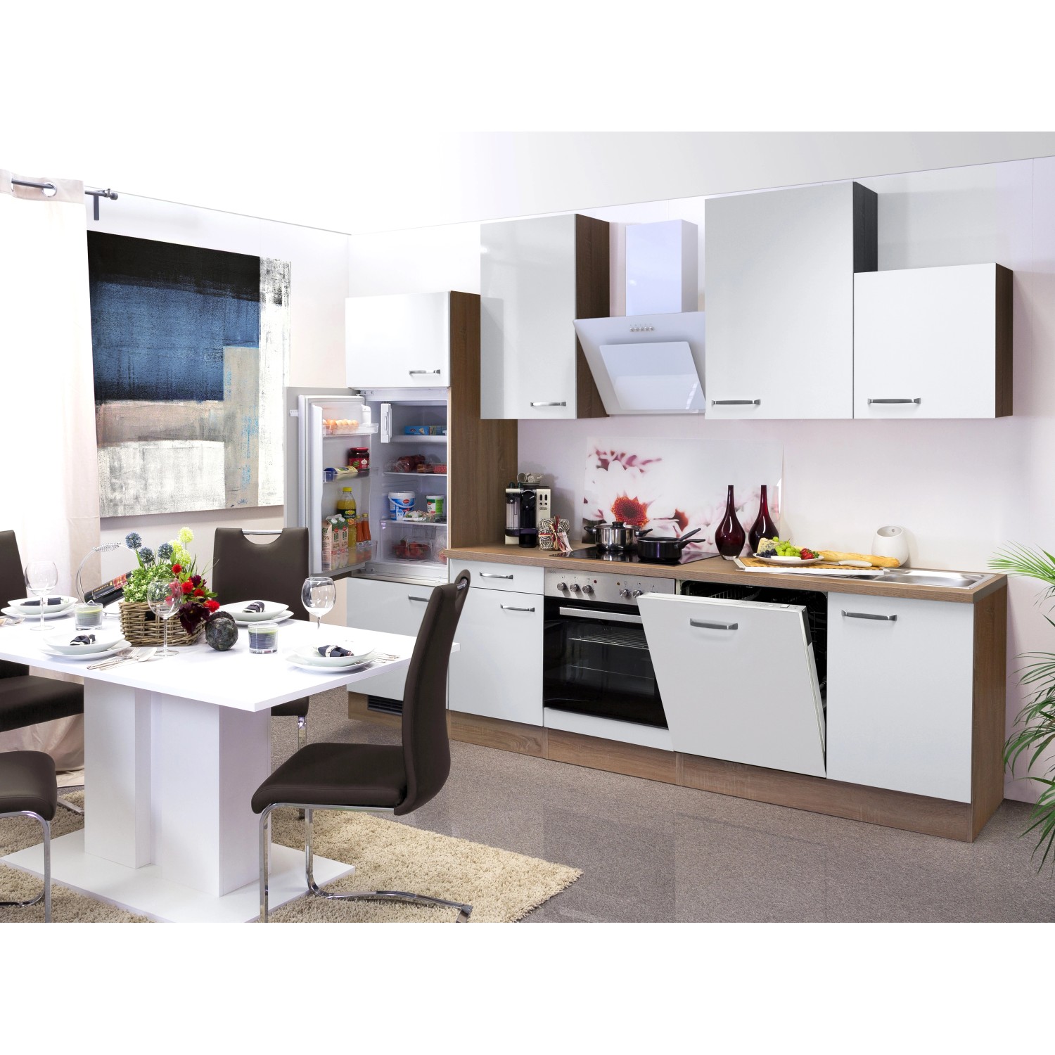 Flex-Well Kuchyně Valero 280 cm/typ 1-lednice/trouba/varná deska/digestoř/myčka